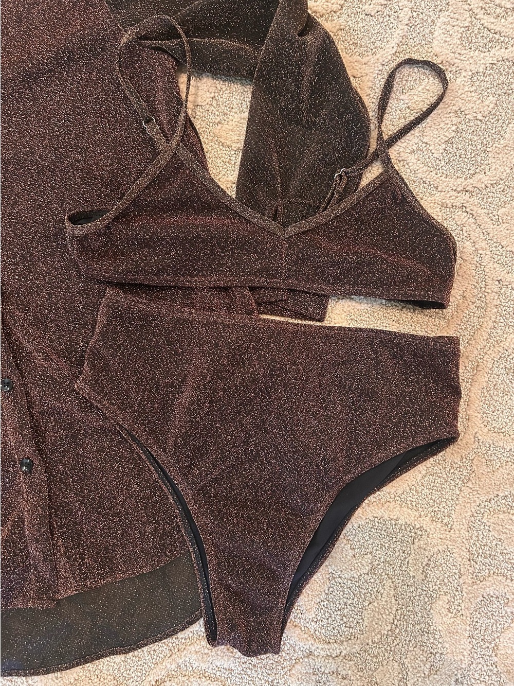 PrettyLittleThing Bronze Lurex Bralette & High-Rise Brief